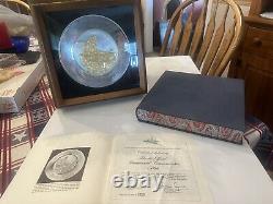 Vintage FRANKLIN MINT STERLING SILVER 8 PLATE THOMAS JEFFERSON in Glass Case