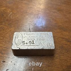 Vintage Franklin Bros Chico CA 5.01 oz. 999 Fine Silver Bar Poured Loaf Ingot