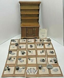 Vintage Franklin Mint Colonial American Pewter Miniatures & Hutch Cabinet