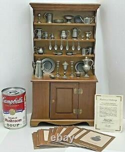 Vintage Franklin Mint Colonial American Pewter Miniatures & Hutch Cabinet