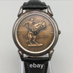 Vintage Franklin Mint Frederic Remington Mens Watch 33mm Bronze Black Leather