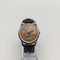 Vintage Franklin Mint Frederic Remington Mens Watch 33mm Bronze Black Leather