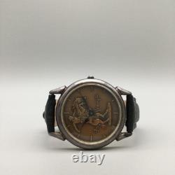 Vintage Franklin Mint Frederic Remington Mens Watch 33mm Bronze Black Leather