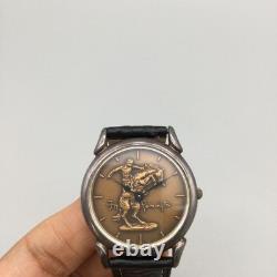Vintage Franklin Mint Frederic Remington Mens Watch 33mm Bronze Black Leather