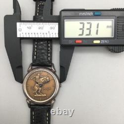 Vintage Franklin Mint Frederic Remington Mens Watch 33mm Bronze Black Leather