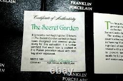 Vintage Franklin Mint Silver Inlay Porcelain Trinket Box Secret Garden Set 12