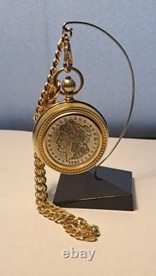 Vintage Franklin Mint Silver Morgan PocketWatch Limited Edition 1921 Coin RARE