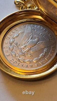Vintage Franklin Mint Silver Morgan PocketWatch Limited Edition 1921 Coin RARE