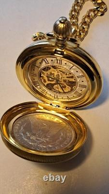 Vintage Franklin Mint Silver Morgan PocketWatch Limited Edition 1921 Coin RARE