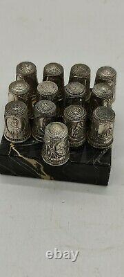 Vintage Set of 13 Franklin Mint Colonial America Sterling Silver Thimbles