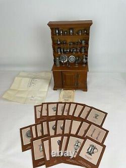 Vtg Franklin Mint Colonial American Pewter Miniature Collection & Hutch Complete