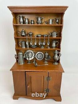 Vtg Franklin Mint Colonial American Pewter Miniature Collection & Hutch Complete