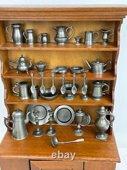 Vtg Franklin Mint Colonial American Pewter Miniature Collection & Hutch Complete