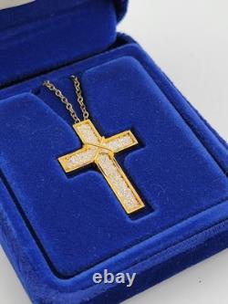 Vtg NIB Franklin Mint The Pavium Cross Pure Crystals. 999 Silver Necklace COA
