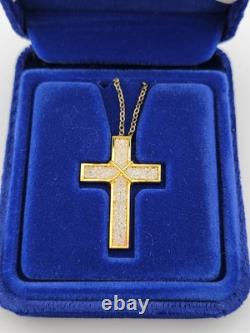Vtg NIB Franklin Mint The Pavium Cross Pure Crystals. 999 Silver Necklace COA