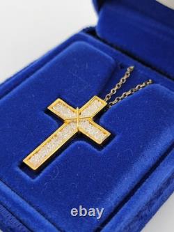 Vtg NIB Franklin Mint The Pavium Cross Pure Crystals. 999 Silver Necklace COA