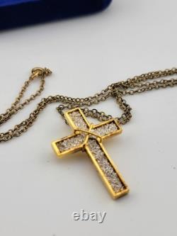 Vtg NIB Franklin Mint The Pavium Cross Pure Crystals. 999 Silver Necklace COA