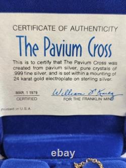 Vtg NIB Franklin Mint The Pavium Cross Pure Crystals. 999 Silver Necklace COA