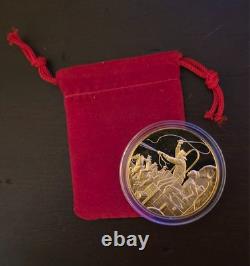 WILD WEST 24kgp on 1 oz. 925 Silver proof Wagon Train gorgeous rare collectible