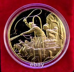 WILD WEST 24kgp on 1 oz. 925 Silver proof Wagon Train gorgeous rare collectible