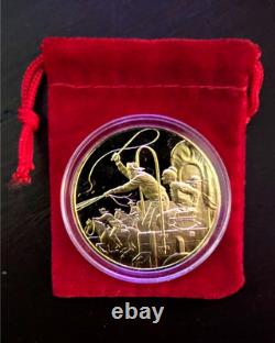 WILD WEST 24kgp on 1 oz. 925 Silver proof Wagon Train gorgeous rare collectible