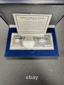 Year/Series 2000 USA $100 Bill 4 Oz. 999 FINE Silver Franklin Mint with COA
